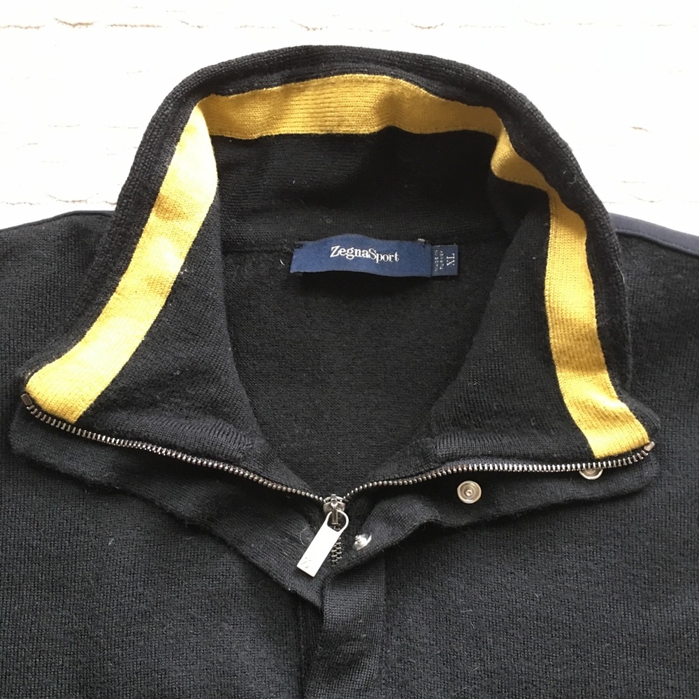Zegna sport black wool men sweater size XL